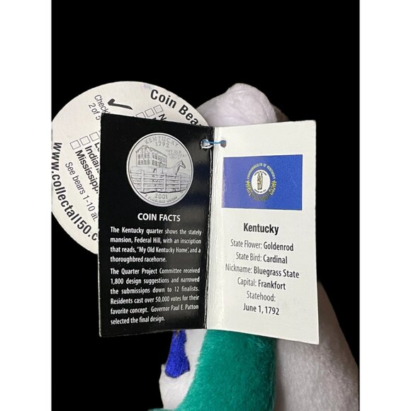 2001 Limited Treasures Kentucky State Quarter Coin Bean Bear Plush - Picture 5 of 5